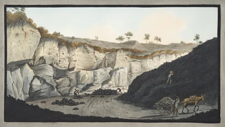 Kaivaukset paksusta laavakerroksesta, joka valui mereen Vesuviuksen purkauksen aikana vuonna 1631, levy 8 teoksesta "Campi Phlegraei: Observatoins on the Volcanoes of the Two Sicilies", Sir W